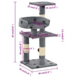 vidaXL Škrabadlo pre mačky so sisalovými stĺpikmi 65 cm sivé s potlačou labiek – Obrázok 6