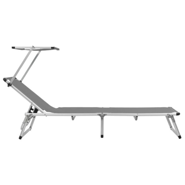 vidaXL Skladacie ležadlo so strieškou, hliník a textilén, sivé – Obrázok 3