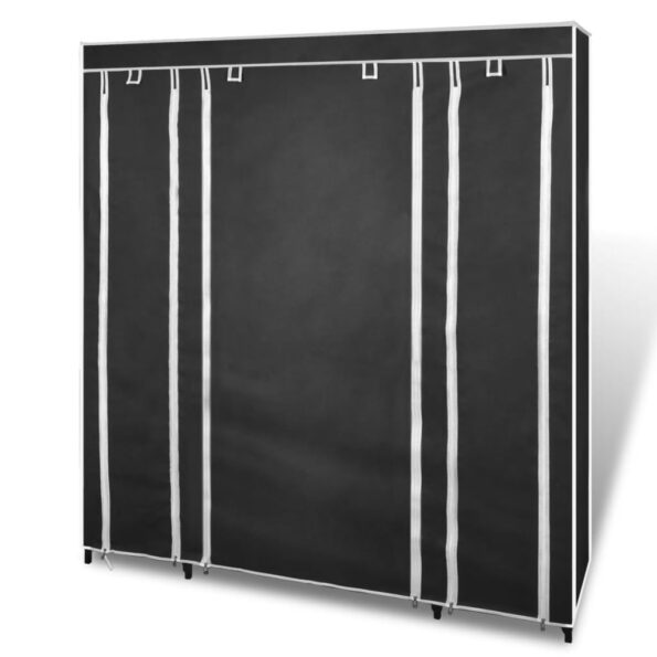 vidaXL Látkový šatník s priečinkami a tyčami 45x150x176 cm, čierny – Obrázok 4