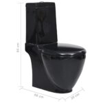 vidaXL Keramická toaleta/WC do kúpeľne, okrúhla, spodný odtok, čierna – Obrázok 8