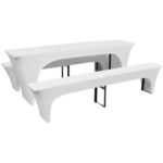 3 biele elastické poťahy na pivný stôl a lavice 220 x 50 x 80 cm