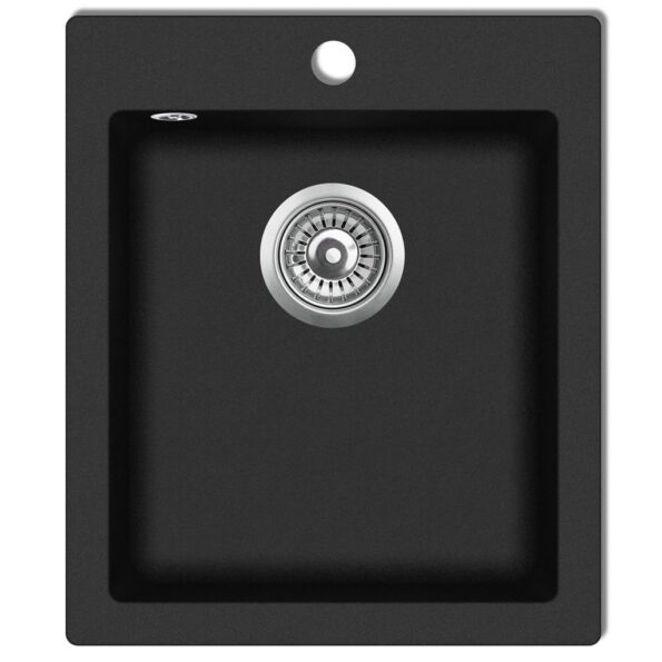 vidaXL Zápustný kuchynský drez, jedna vanička, granit, čierny – Obrázok 2