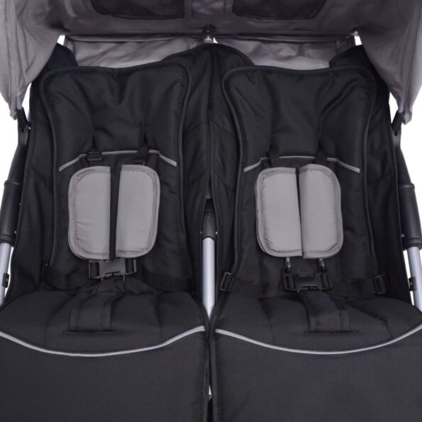 Oceľový kočík pre dvojičky vidaXL, čierny a šedý – Obrázok 11