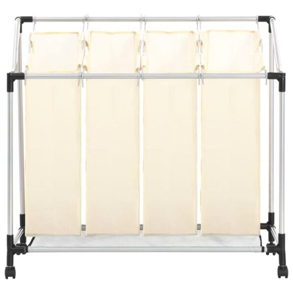 vidaXL Kôš na triedenie bielizne so 4 priečinkami krémový oceľový – Obrázok 2