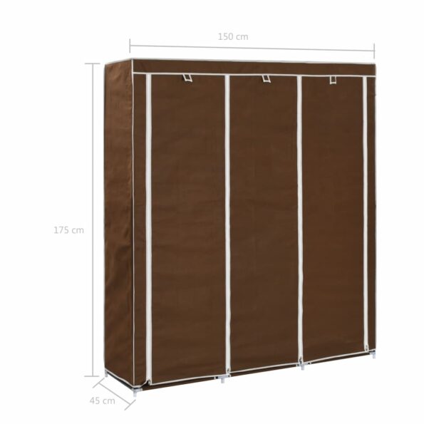 vidaXL Šatník s priehradkami a tyčami hnedý látkový 150x45x175 cm – Obrázok 11