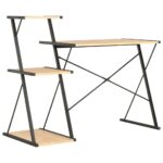 vidaXL Stôl s poličkami, čierna a dubová farba 116x50x93 cm – Obrázok 4