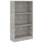 vidaXL Knižnica, 3 police, betónová sivá 60x24x109cm, kompozitné drevo – Obrázok 2