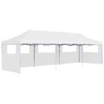 vidaXL Skladací párty stan s 5 bočnými stenami biely 3x9 m