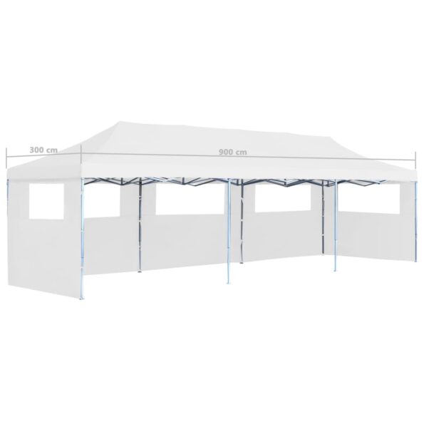 vidaXL Skladací párty stan s 5 bočnými stenami biely 3x9 m – Obrázok 11