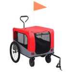 vidaXL Vozík pre domáce zvieratá na bicykel/beh 2-v-1, červeno sivý – Obrázok 3