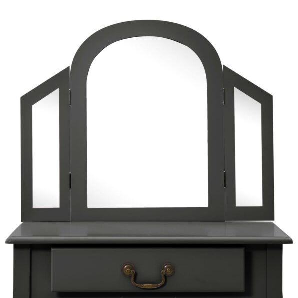 vidaXL Toaletný stolík so stoličkou sivý 65x36x128 cm drevo paulovnie MDF – Obrázok 9