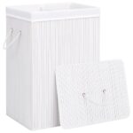 vidaXL Bambusový kôš na bielizeň s 2 priečinkami, biely 72 l – Obrázok 3