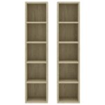 vidaXL Skrinky na CD 2 ks, dub sonoma 21x16x93,5 cm, kompozitné drevo – Obrázok 4