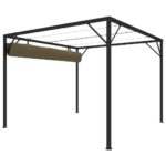 vidaXL Záhradný altánok, zaťahovacia strecha 3x3 m, sivohnedý 180 g/m² – Obrázok 5