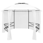 vidaXL Záhradný prístrešok so závesmi 360x312x265 cm, biely 180 g/m²