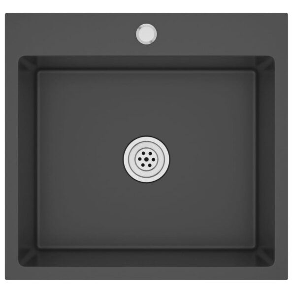 vidaXL Ručne vyrobený kuchynský drez, čierny, nehrdzavejúca oceľ – Obrázok 2