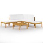 vidaXL 6-dielna záhradná sedacia súprava+podložky, krémová, akácia – Obrázok 2