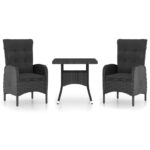 vidaXL 3-dielna záhradná jedálenská súprava polyratan a sklo čierna – Obrázok 2