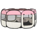 vidaXL Skladacia ohrádka pre psa s prenosnou taškou ružová 145x145x61 cm – Obrázok 8