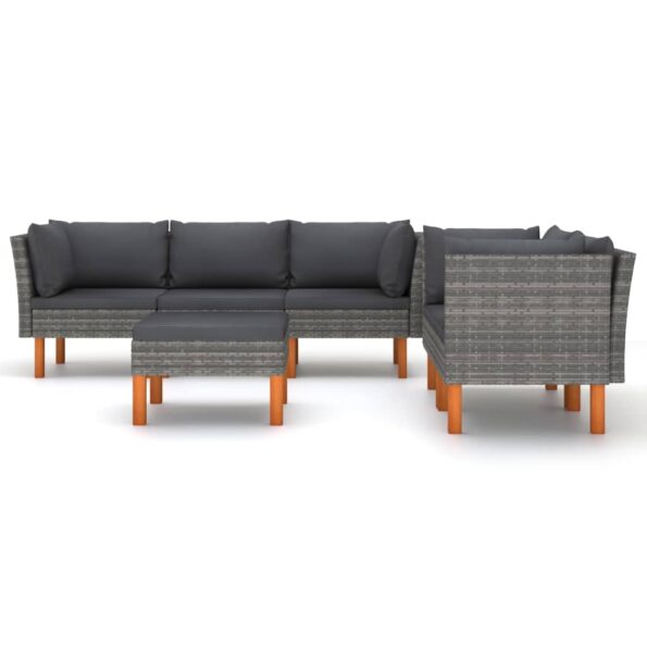vidaXL 6-dielna záhradná sedacia súprava s podložkami polyratan sivá – Obrázok 3