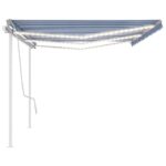 vidaXL Automatická markíza, LED a senzor vetra 6x3,5 m, modrá/biela – Obrázok 4