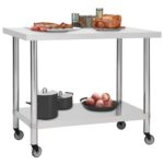 vidaXL Kuchynský pracovný stôl s kolieskami 100x45x85 cm nerezový – Obrázok 2