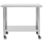 vidaXL Kuchynský pracovný stôl s kolieskami 100x45x85 cm nerezový – Obrázok 3