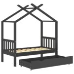 vidaXL Rám detskej postele so zásuvkou tmavosivý borovica 70x140 cm – Obrázok 5