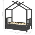 vidaXL Rám detskej postele so zásuvkou tmavosivý borovica 70x140 cm – Obrázok 7