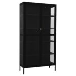 vidaXL Vitrína čierna 90x40x180 cm oceľ a tvrdené sklo – Obrázok 2
