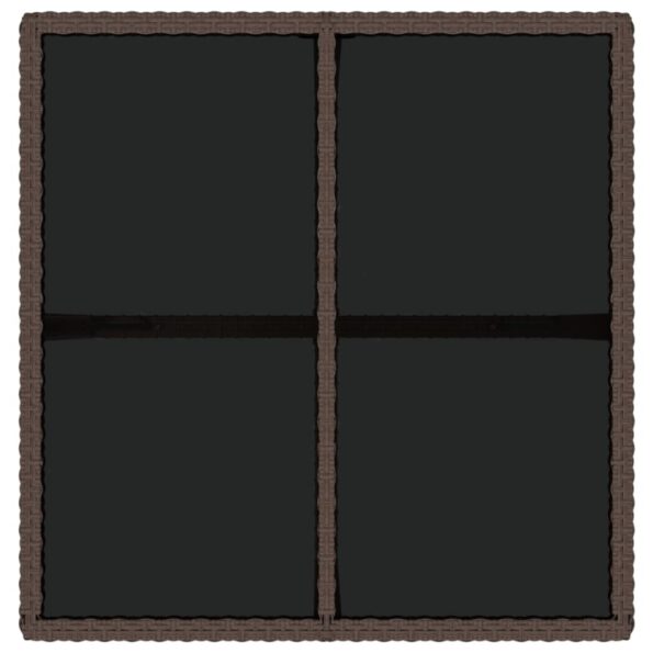 vidaXL Záhradný stôl hnedý 109x107x74 cm polyratan a sklo – Obrázok 5