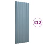 vidaXL Strešné panely 12 ks práškovaná oceľ sivá 100x36 cm – Obrázok 2