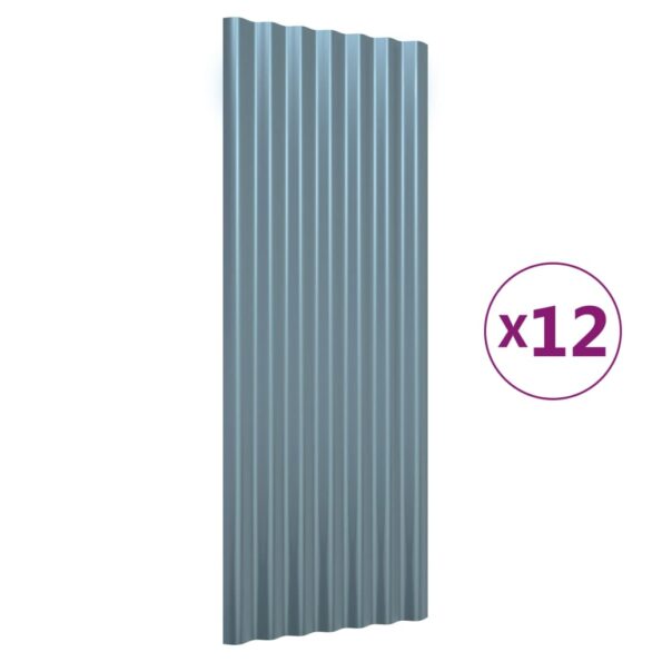 vidaXL Strešné panely 12 ks práškovaná oceľ sivá 100x36 cm – Obrázok 2