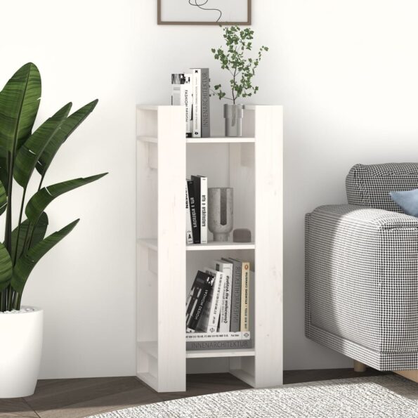 vidaXL Knižnica/deliaca stena biela 41x35x91 cm masívna borovica – Obrázok 4