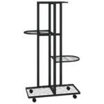 vidaXL 4-posch. stojan na kvety s kolieskami 44x23x80 cm čierny železo – Obrázok 2