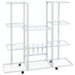 vidaXL Stojan na kvety s kolieskami 94,5x24,5x91,5 cm biely železný – Obrázok 2