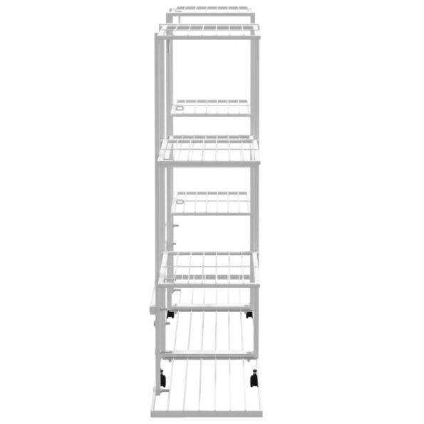 vidaXL Stojan na kvety s kolieskami 94,5x24,5x91,5 cm biely železný – Obrázok 4