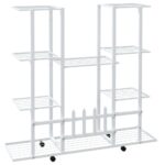 vidaXL Stojan na kvety s kolieskami 94,5x24,5x91,5 cm biely železný – Obrázok 5