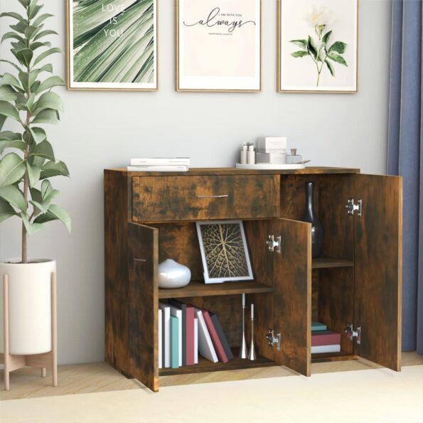 vidaXL Komoda dymový dub 88x30x70 cm spracované drevo – Obrázok 3