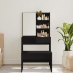 vidaXL Toaletný stolík so zrkadlom čierny 74,5x40x141 cm – Obrázok 3