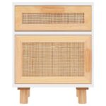 vidaXL Nočná skrinka biela masívna borovica a prírodný ratan – Obrázok 4