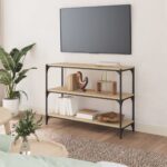 vidaXL Knižnica dub sonoma 100x33x70,5 cm spracované drevo a oceľ – Obrázok 3