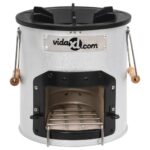 vidaXL Kempingový varič na drevo strieborný 45x25x26 cm oceľ – Obrázok 4