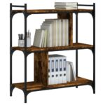 vidaXL Knižnica 3-poschodová dymový dub 76x32x88 cm kompozitné drevo – Obrázok 3