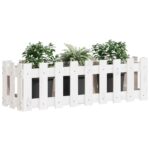 vidaXL Vyvýšený záhon s dizajnom plotu biely 100x30x30 cm borovica – Obrázok 3
