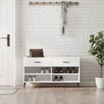 vidaXL Lavička na topánky, lesklá biela 102x35x55 cm, kompozitné drevo