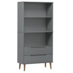 vidaXL Knižnica MOLDE, sivá 85x35x170,5 cm, borovicový masív – Obrázok 2