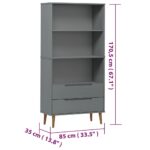vidaXL Knižnica MOLDE, sivá 85x35x170,5 cm, borovicový masív – Obrázok 8