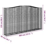 vidaXL Oblúkový gabionový kôš 3 ks 400x50x220/240cm pozinkované železo – Obrázok 6