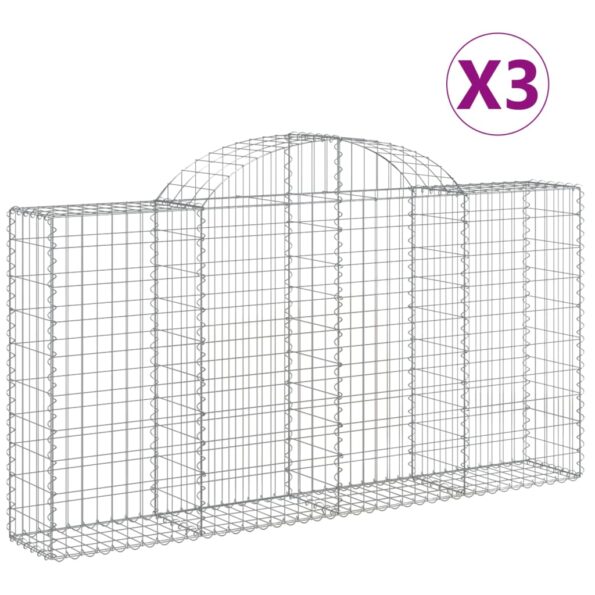 vidaXL Oblúkové gabiónové koše 3ks 200x30x100/120cm pozinkované železo – Obrázok 2